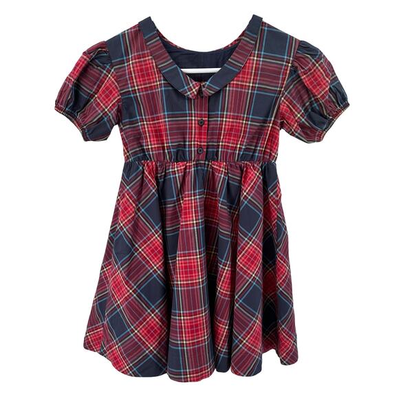 Tea Collection Matsuri Plaid Red Puff Sleeve Collar Dress Kids Girls Sz 7 A-Line - Picture 5 of 10